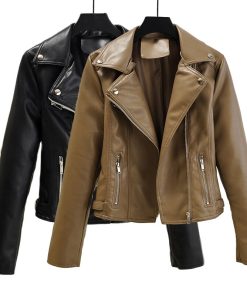New 2022 Spring Autumn Soft PU Faux Leather Jacket Women Coat Female Causual Slim Moto Biker Streetwear Motorcycle Outerwear