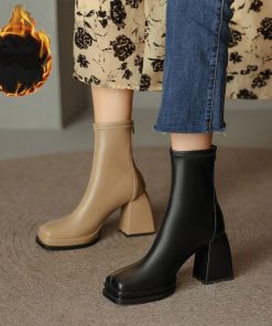 main image0New Autumn Winter Women Ankle Boots Female Pu Square Toe Block Heels Short Boot Ladies Keep