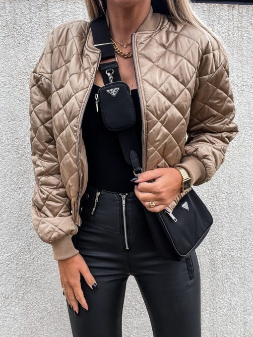 New Autumn Winter Women's Tops Solid Color Short Zipper Jackets, Cotton Jackets, Fashionable and Casual Jackets for Women Coat