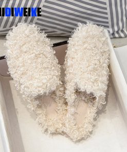 New Winter Warm Plush Women's Outdoor Slippers Fur flats fashion design large size 41-44 Muller shoes