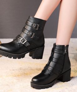 main image0New round head knight boots thick heel high heel women short boots extra large size women