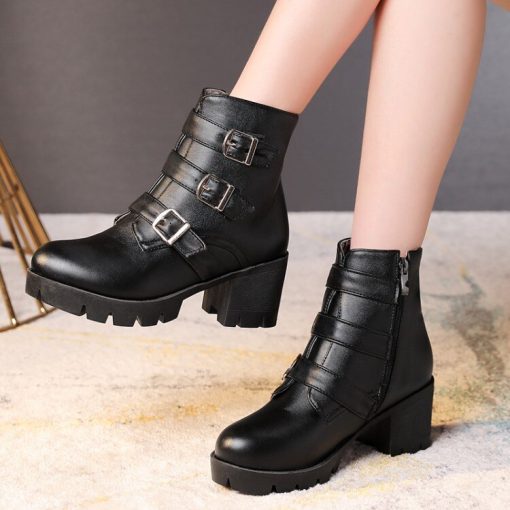 main image0New round head knight boots thick heel high heel women short boots extra large size women
