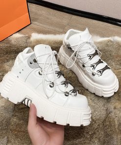 main image0Punk Style Women Sneakers Lace up 6CM Platform Shoes Woman Creepers Female Casual Flats Metal Decor