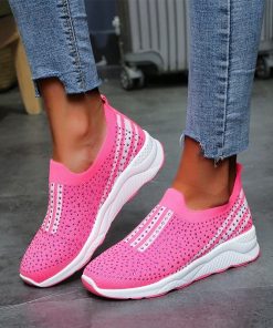 main image0Rimocy women s hot pink crystal sneakers slip on flats shoes for women 2022 Spring Non