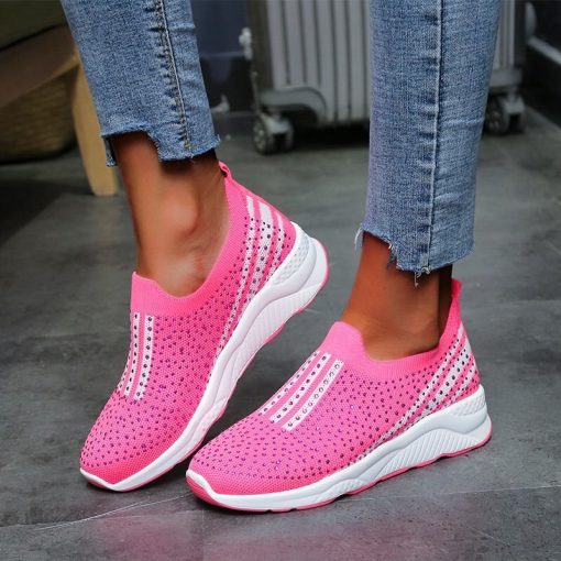 main image0Rimocy women s hot pink crystal sneakers slip on flats shoes for women 2022 Spring Non