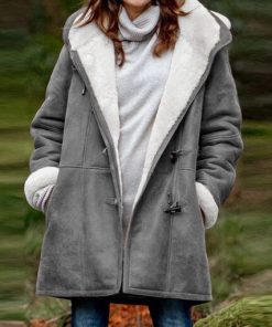main image0Vintage Oversized Coats Winter Padded Jacket Women Long Sleeve Horn Buckle Pocket Overcoat Hooded Warm Coats
