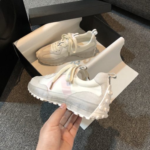 main image0White Women Shoes New Chunky Sneakers For Women Lace Up White Vulcanize Shoes Casual Fashion Dad
