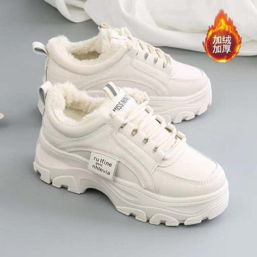 main image0Winter Fashion Ladies Vulcanized Shoes Plus Fleece Thickened White Thick Sole Sneakers Furry Women s Shoes