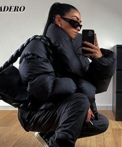main image0Winter Oversized Black Bubble Coats Women 2022 Fashion Zipper Scarf Collar Puffer Short Jackets High Street