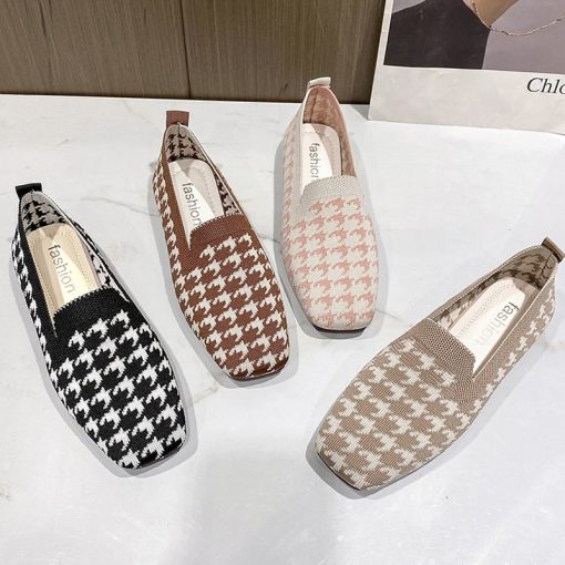 main image0Woman Loafers Houndstooth Knitted Slip On Shoes Spring Flat Moccasins Ladies Wide Fit Zapatos De Mujer