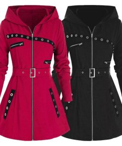 main image0Women Long Hoodies Coat Autumn Winter Long Sleeve Gothic Punk Print Warm Jacket Female Streetwear Zipper