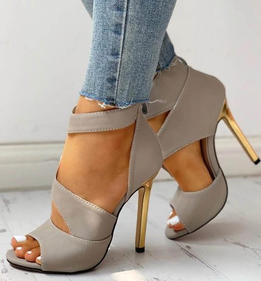 Women Thin High heels Summer Thin High zipper Peep Toe Sandals Office Hollow Out Sandals Shoes Ladies High Heels Pumps
