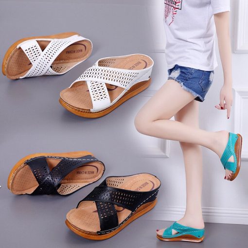 main image0Women Wedges Slippers Sandals Summer Shoes Woman Platform Sandals Cut out Style Soft Sole Slip on