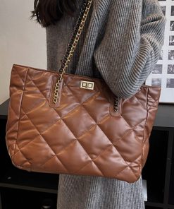 Women's Metal Chain Shoulder Bag Quality Soft Leather Crossbody Bag Casual Trend Quilted Handbag Lady Plaid Design Messenger Bag