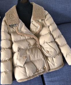Women's Winter New Jacket Super Hot Splicing Long Sleeve Top White Coat Loose V-Neck Warm Casual Coats Female Woman Parka