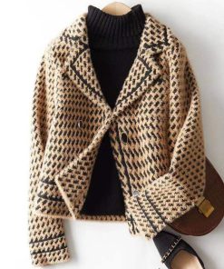 main image0Xiaoxiangfeng houndstooth coat women s autumn and winter new Korean version fashion retro slim casual knitted 1