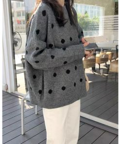 main image0wave point thickened round neck pure woolen sweater woman autumn winter lazy loose cashmere knit sweater