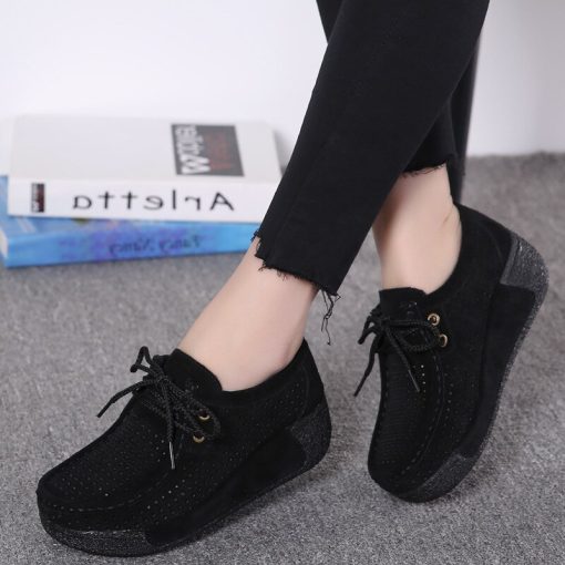main image12022 Autumn Women Flats Shoes Platform Sneakers Shoes Leather Suede Casual Shoes Slip on Flats Heels