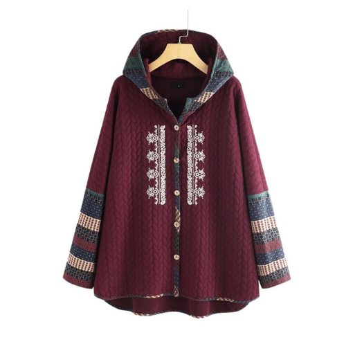 main image12022 Autumn and Winter New Women s Hooded Cotton Coat Single breasted Printed Long sleeved Mid