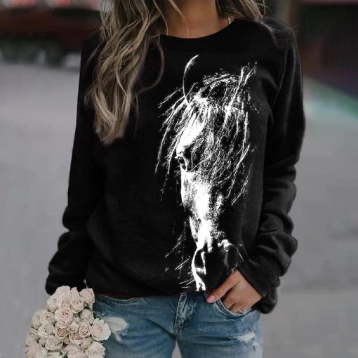main image12022 New Winter Women s Vintage Tops Simple T shirt Autumn Animal Printed Pullover Round Neck