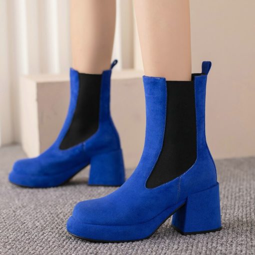 main image12023 New Women Stretch Ankle Boots Cozy Square Heel Platfrom Chelsea Boots Fashion Classic Retro Western