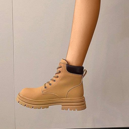 main image1Autumn Women Ankle Boots Block Heels Female Pu Thick Bottom Short Boot Ladies British Style Soild
