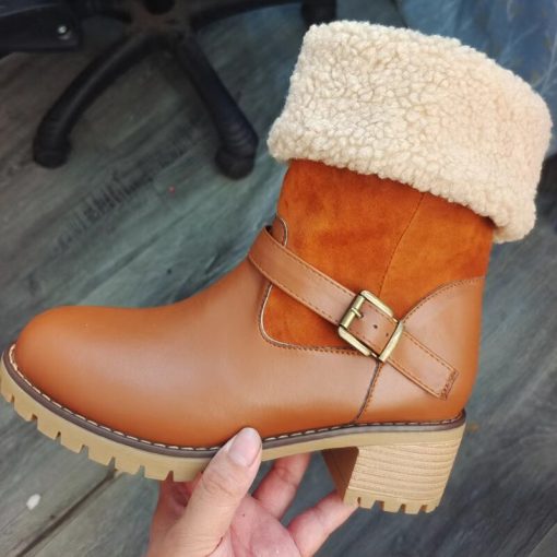 main image1Autumn and Winter New Plush Warm Fashion Flange Block Heel Thick Sole Two Wear Snow Cowboy