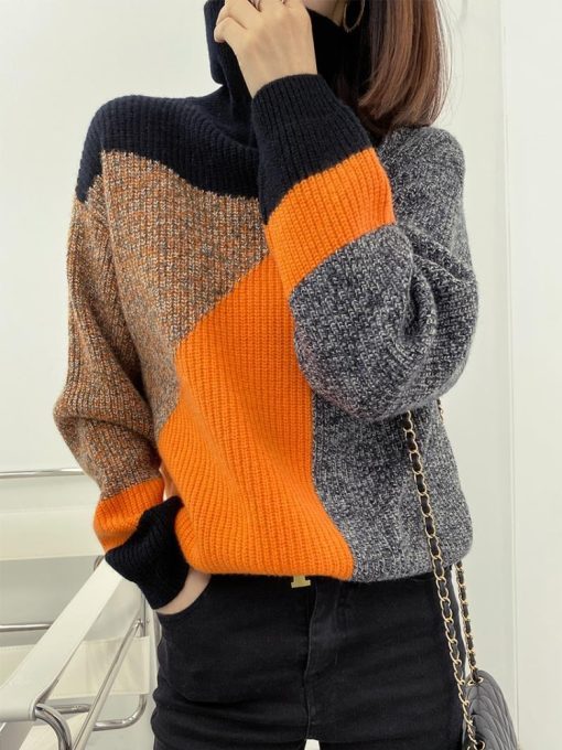 main image1Fashion Tops 2022 Women Korean Fashion Autumn Winter New Turtleneck Sweater Loose Long Sleeve Knitted Sweater
