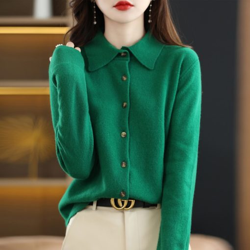main image1Fine Imitation Wool Knit Cardigan Women Lapel Solid Color Sweater Fashion Chic Loose Tops Versatile Spring