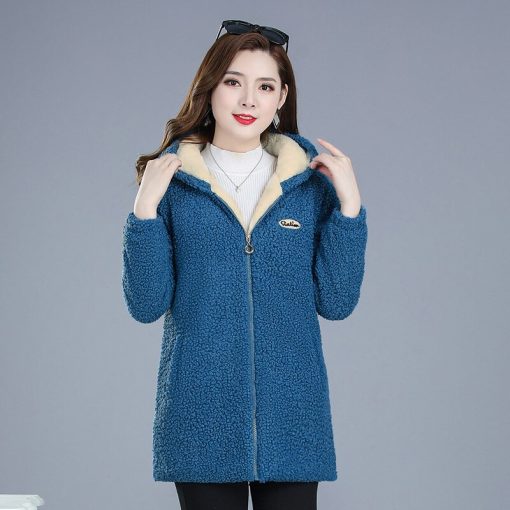 Middle-aged Mother Women's Lamb Wool Coat 2022 New Fashion Winter Jacket Women Loose Hooded Mid-length Female Overcoa