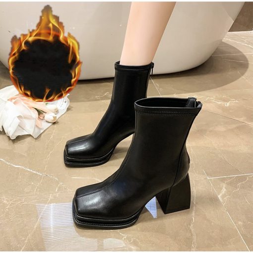 main image1New Autumn Winter Women Ankle Boots Female Pu Square Toe Block Heels Short Boot Ladies Keep