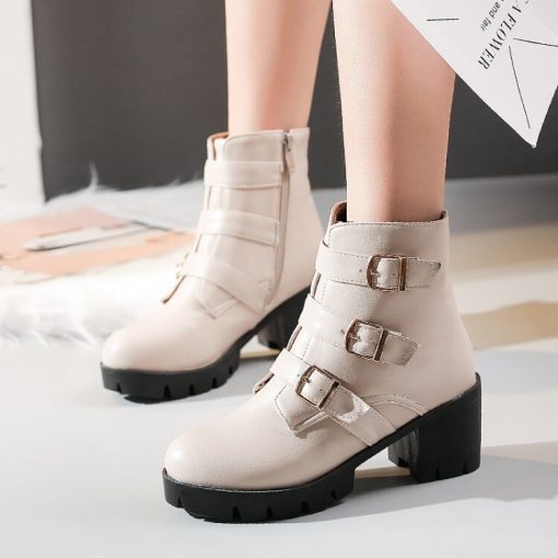 main image1New round head knight boots thick heel high heel women short boots extra large size women