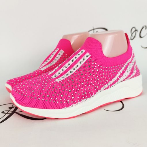 main image1Rimocy women s hot pink crystal sneakers slip on flats shoes for women 2022 Spring Non