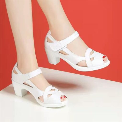main image1Roman Sandals Women s Soft Sole Comfortable Mother s Shoes Summer Leather Fish Mouth Thick Heel