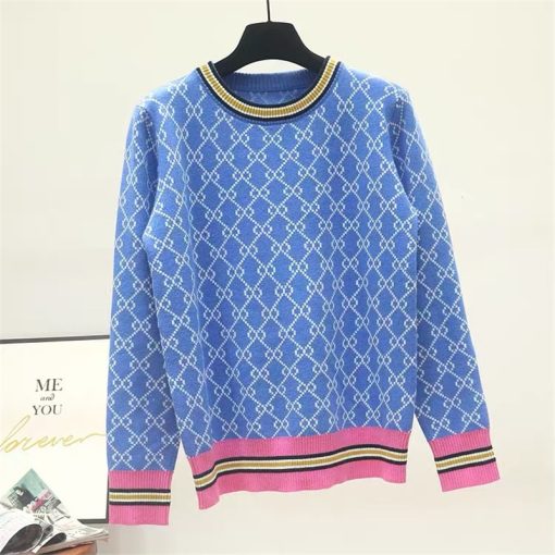 main image1SAYTHEN Autumn And Winter New Loose Knit Sweater Korean Style Pullover Round Neck Geometric Clash Jacquard