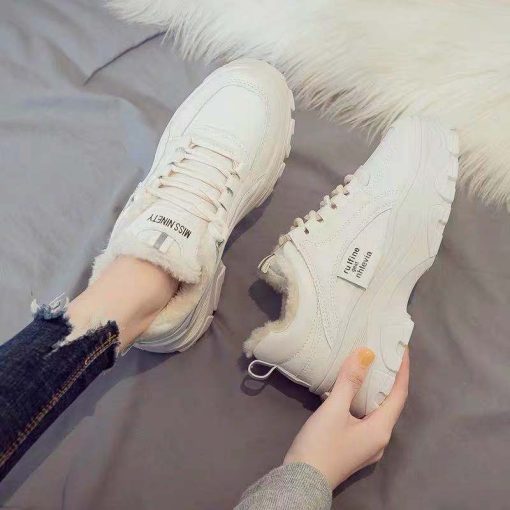 main image1Winter Fashion Ladies Vulcanized Shoes Plus Fleece Thickened White Thick Sole Sneakers Furry Women s Shoes