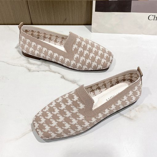 main image1Woman Loafers Houndstooth Knitted Slip On Shoes Spring Flat Moccasins Ladies Wide Fit Zapatos De Mujer