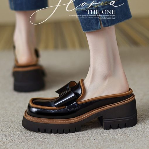 main image1Woman Mules Spring Summer 2022 Fashion Designer Slip on Square Toe Chunky Shoes Women Loafers Ladies