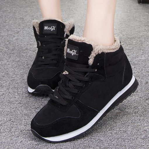 main image1Women Boots Casual Ankle Boots For Winter Shoes Women Warm Fur Winter Sneakers Couple Black Botas
