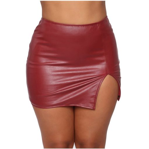 main image1Women Leather Night Clubwear Skirts Summer Pure Color PU leather Zipper Sexy Hip Leather MIni Skirts