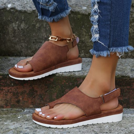main image1Women PU Leather Shoes Comfy Platform Flat Sole Ladies Casual Soft Big Toe Foot Correction Sandal