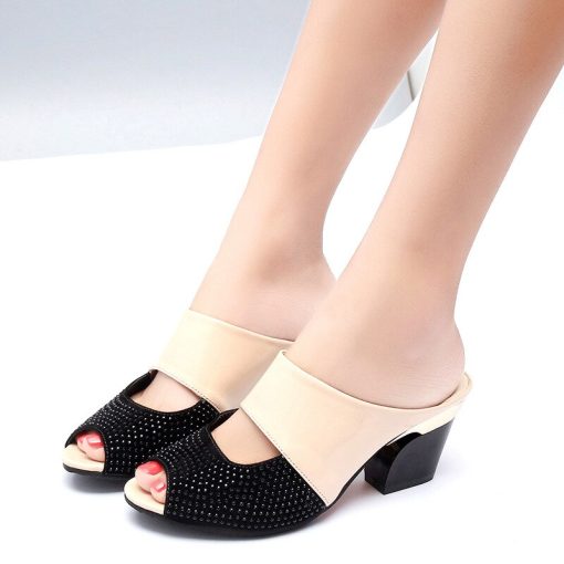 main image1Women Sandals Square Heel 2022 Summer Shoes Woman Fashion Slides Cut out Open Toe Slip On