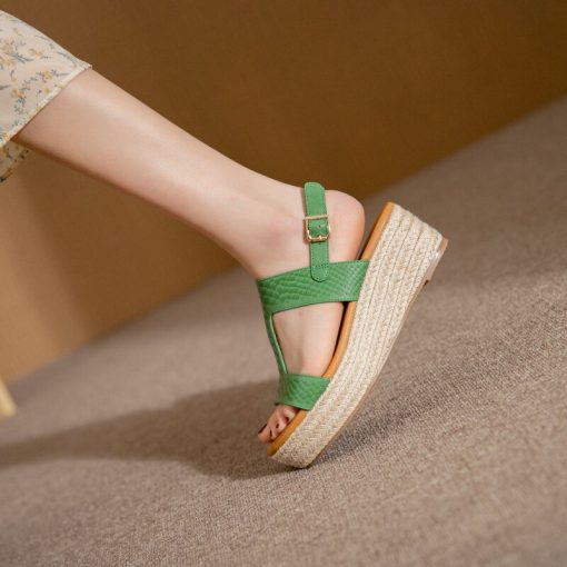main image1Women Shoes Platform Snake Print Retro Open Toed Wedges Comfortable Classic Fashion Casual All match Fish