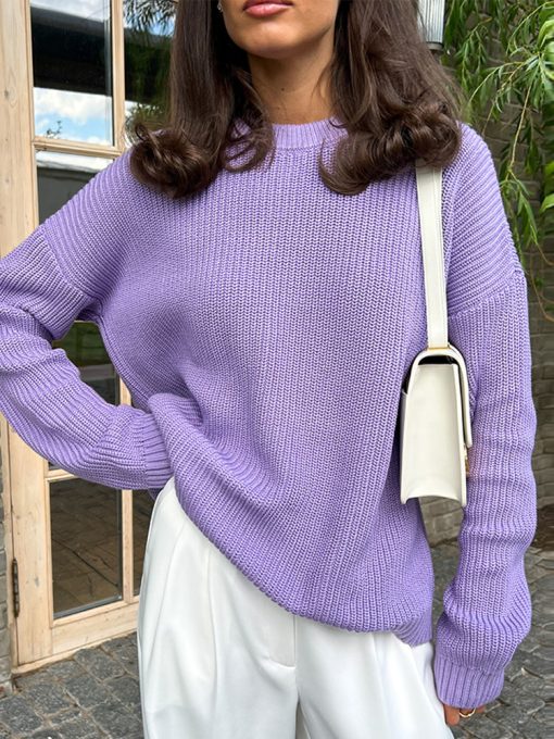 main image1Women Solid Elegant Sweater Pullovers Chic O neck Long Sleeve Knitted Sweaters 2022 Autumn Office Female