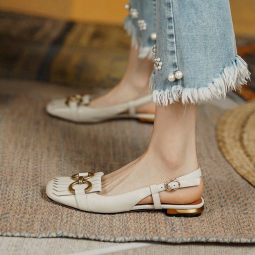 main image1Women s Sandals 2022 New Summer Fashion Leather Low Heel Square Toe Sexy Casual Flat Baotou