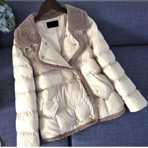 Women's Winter New Jacket Super Hot Splicing Long Sleeve Top White Coat Loose V-Neck Warm Casual Coats Female Woman Parka