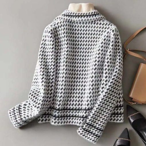 main image1Xiaoxiangfeng houndstooth coat women s autumn and winter new Korean version fashion retro slim casual knitted 1