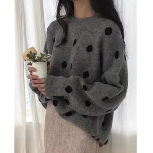 main image1wave point thickened round neck pure woolen sweater woman autumn winter lazy loose cashmere knit sweater