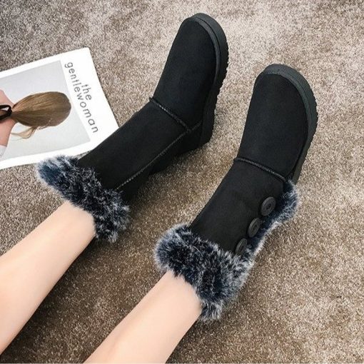 main image22021 Ladies Winter Snow Boots Round Toe Black Platform Riding Boots Long Hair Thickening Cold Resistance