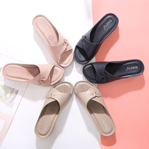 main image22021 Summer Shoes Women Slippers Thick Sole Women Slippers Flat Summer Holiday Shoes Soft Slides Pink